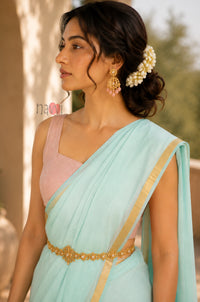 Aqua Mist Gold Border Saree