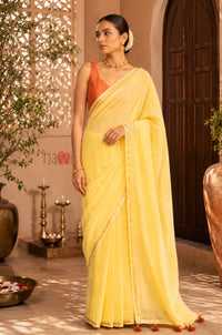 Sunlit Lemon Gold Border Saree
