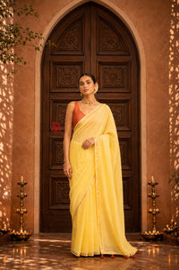 Sunlit Lemon Gold Border Saree