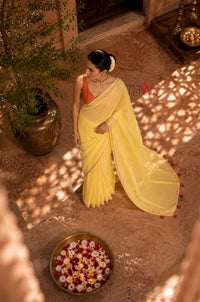 Sunlit Lemon Gold Border Saree