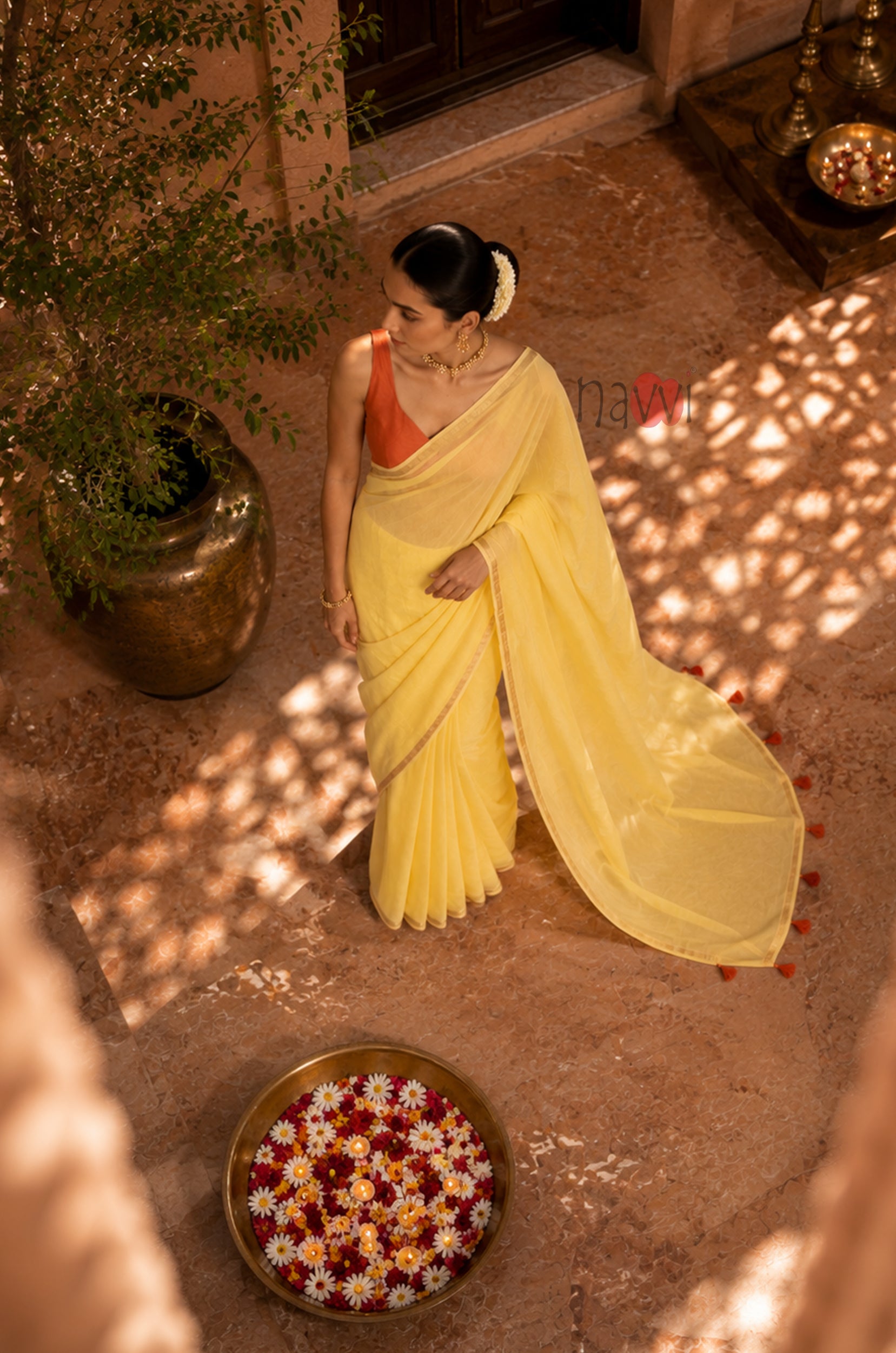 Sunlit Lemon Gold Border Saree