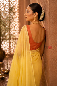Sunlit Lemon Gold Border Saree