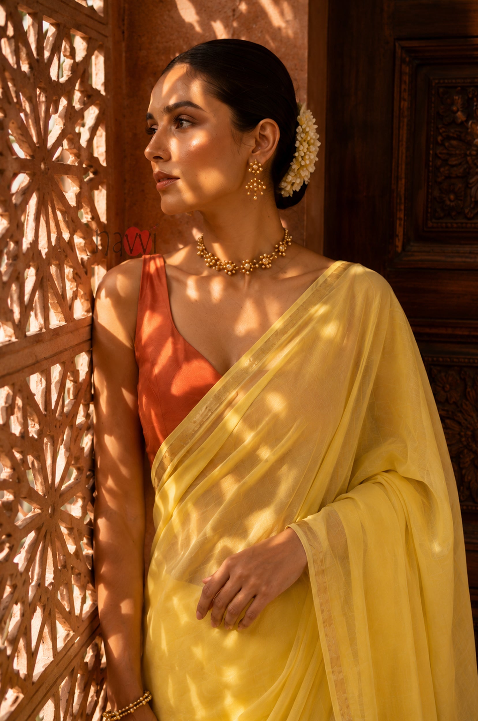 Sunlit Lemon Gold Border Saree