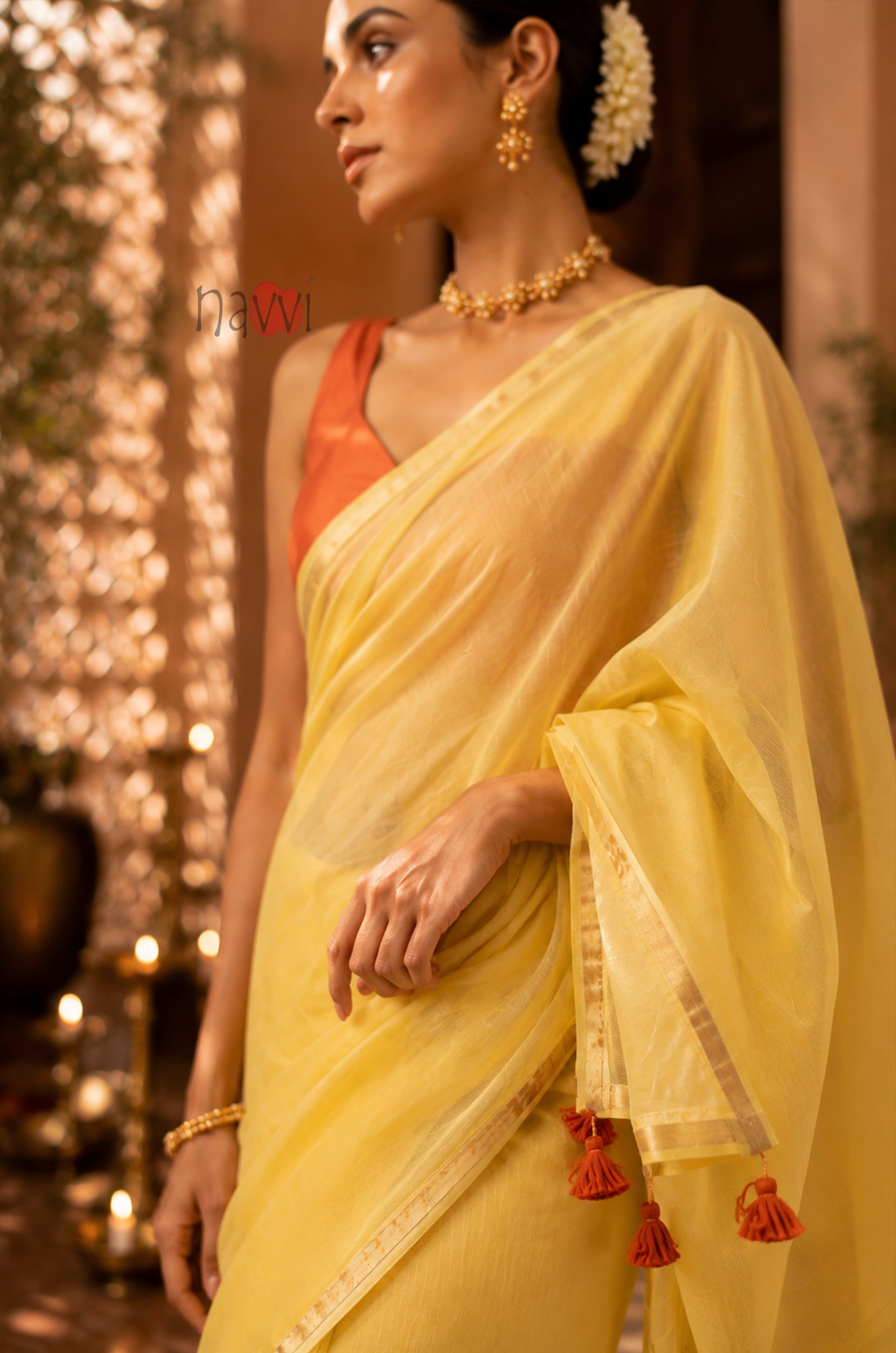 Sunlit Lemon Gold Border Saree