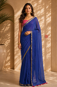 Royal Sapphire Gold Border Saree