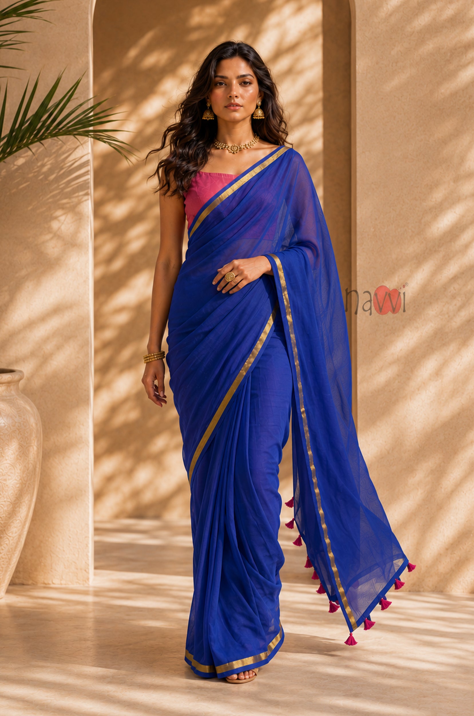 Royal Sapphire Gold Border Saree