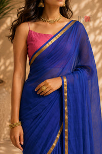 Royal Sapphire Gold Border Saree