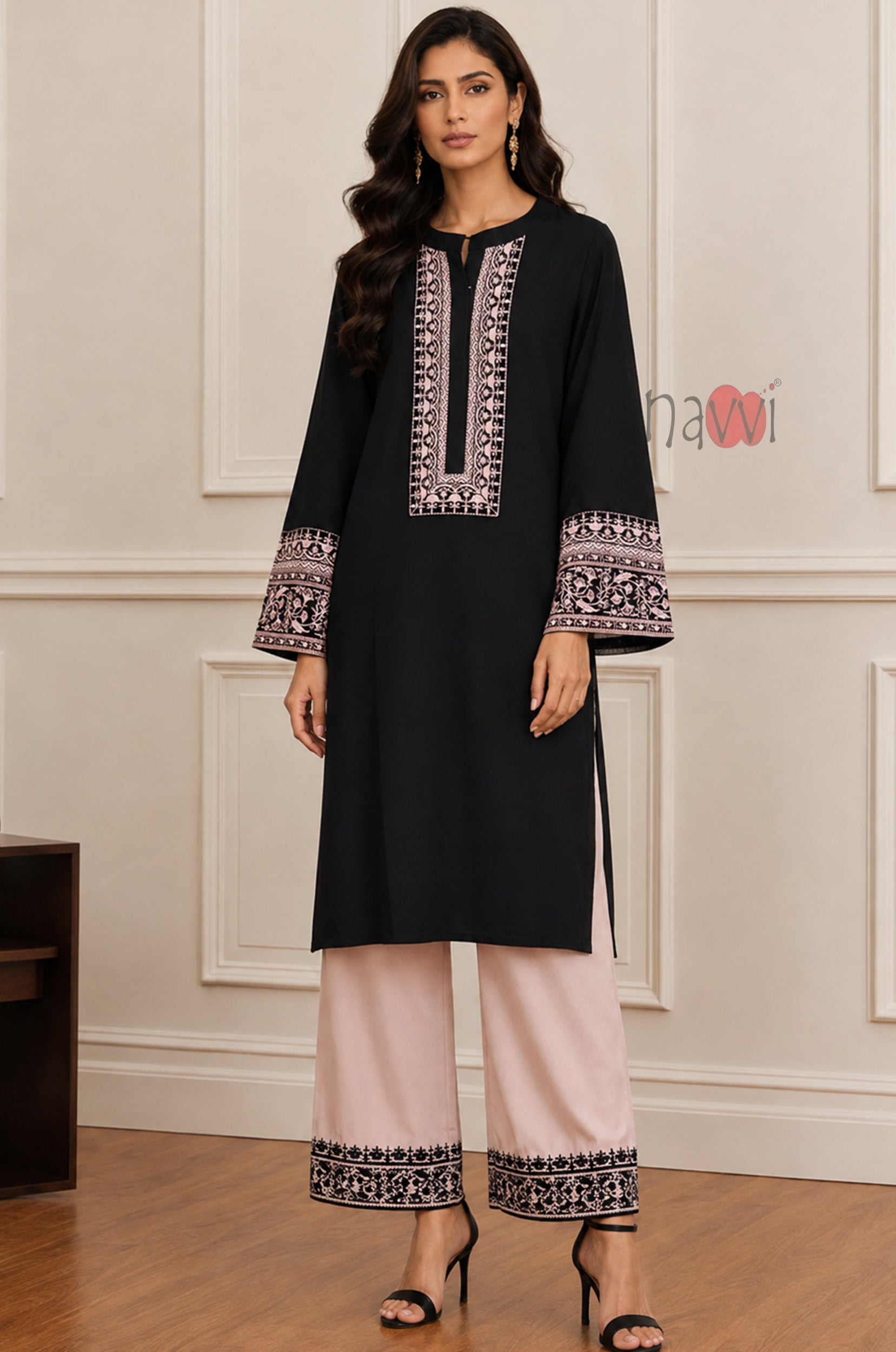 Mocha Royale Embroidered Kurta Set - Navvi.in
