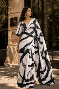 Midnight Ink Abstract Printed Saree