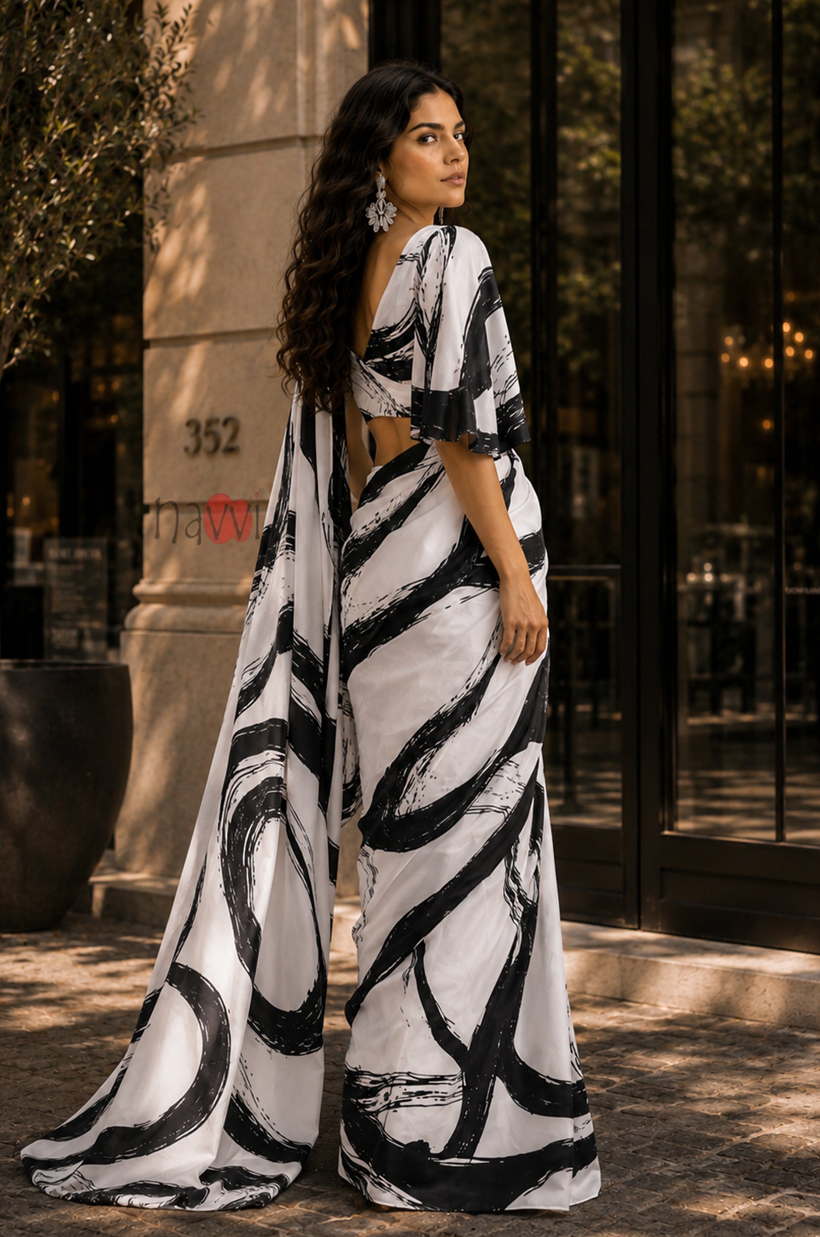 Midnight Ink Abstract Printed Saree