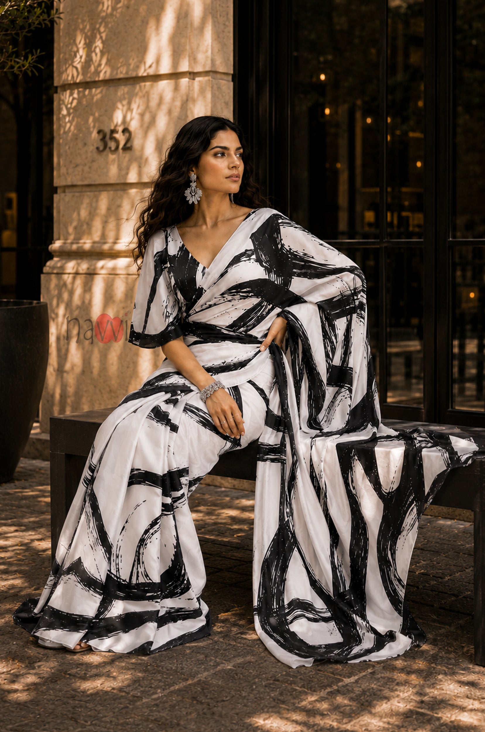 Midnight Ink Abstract Printed Saree