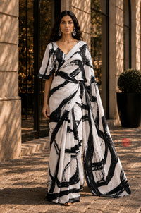 Midnight Ink Abstract Printed Saree