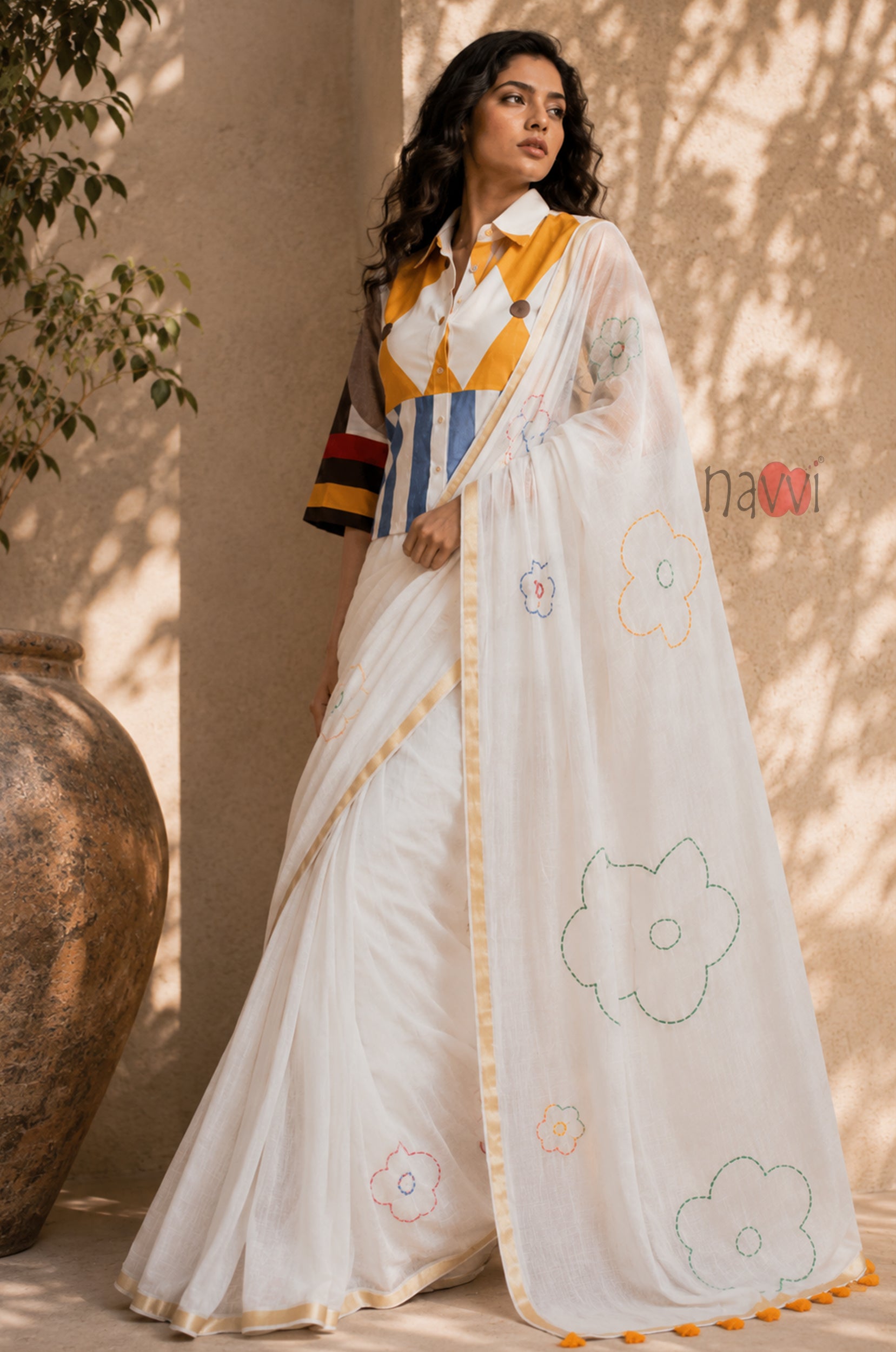 Ivory Floral Elegance Saree