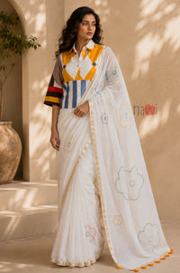 Ivory Floral Elegance Saree