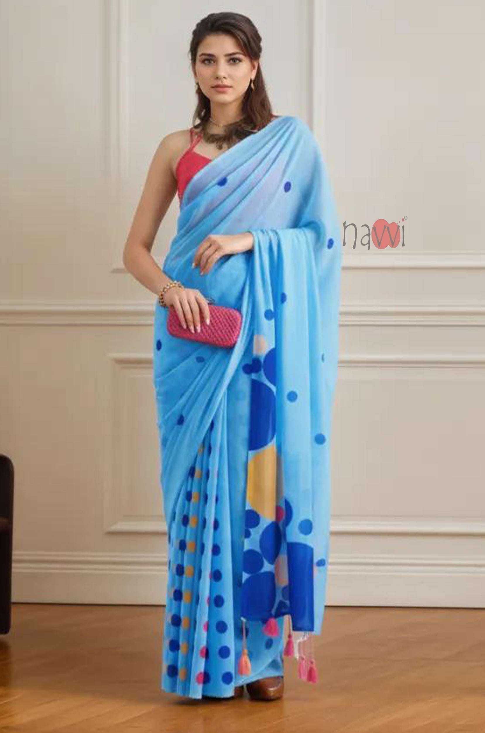 Sky Bloom Polka Printed Saree