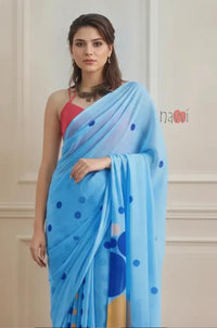 Sky Bloom Polka Printed Saree