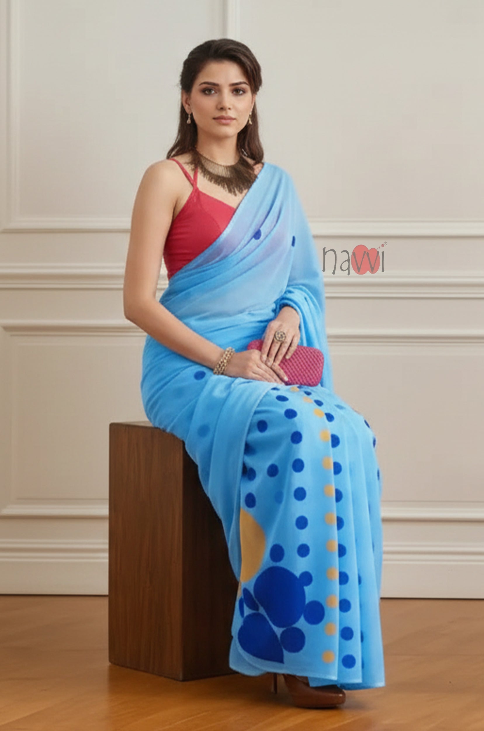 Sky Bloom Polka Printed Saree