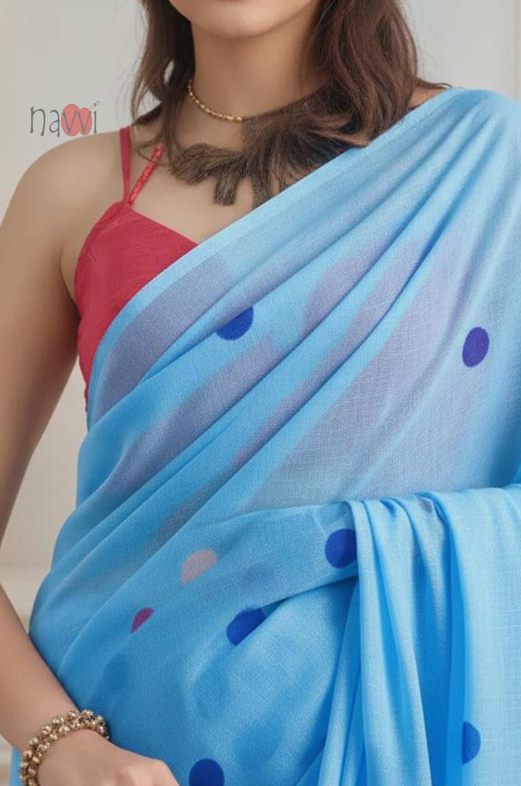 Sky Bloom Polka Printed Saree