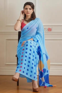 Sky Bloom Polka Printed Saree