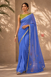 Royal Azure Gold Border Saree