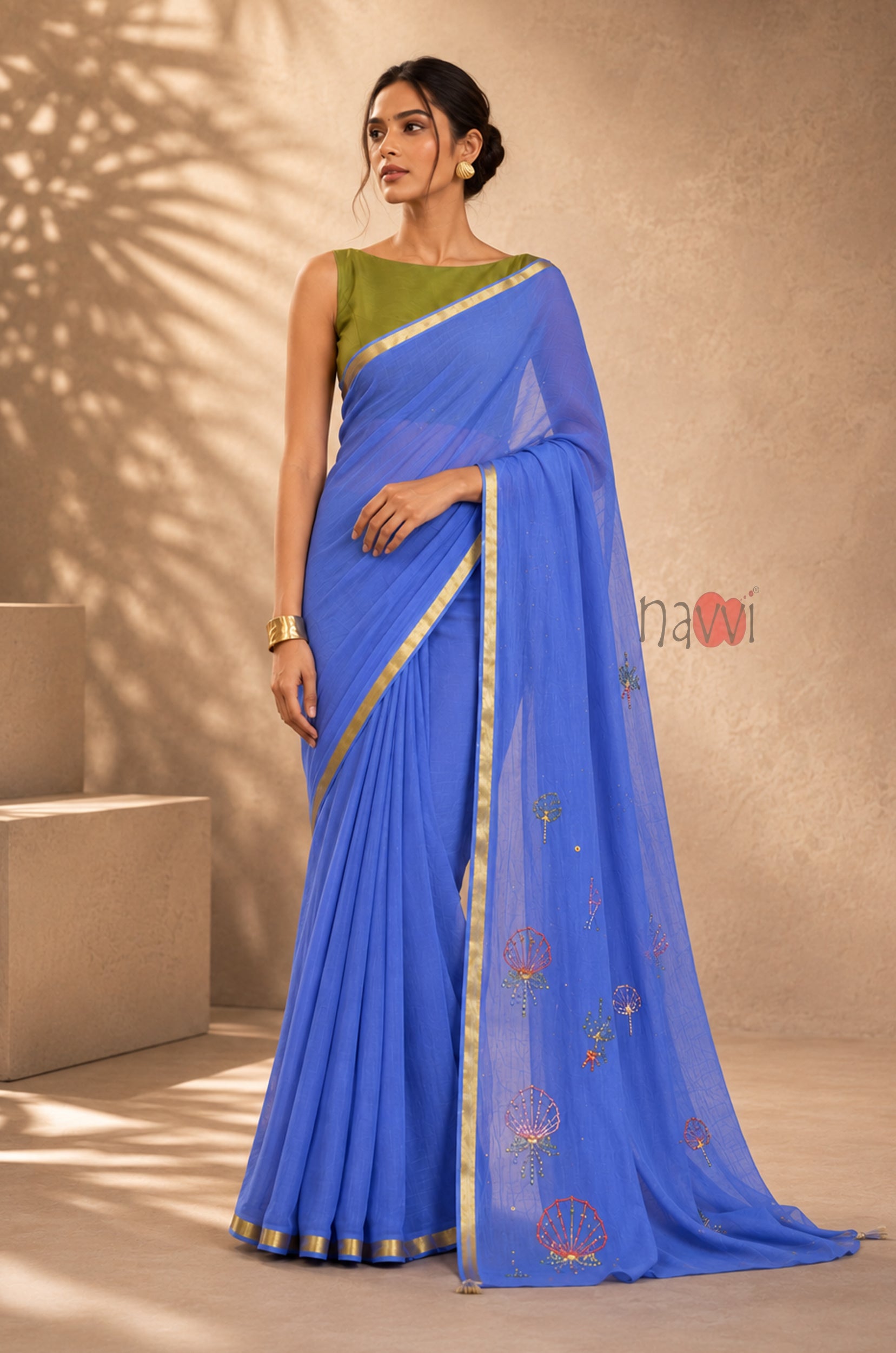 Royal Azure Gold Border Saree