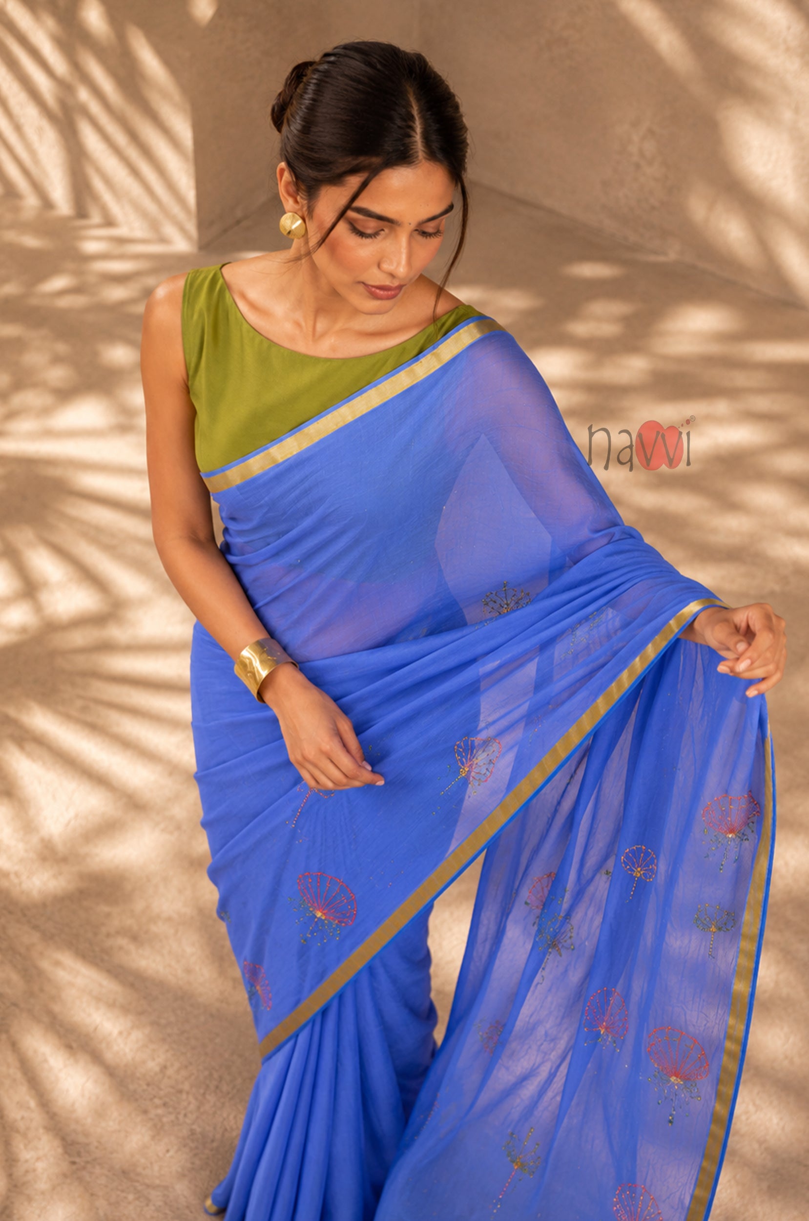 Royal Azure Gold Border Saree