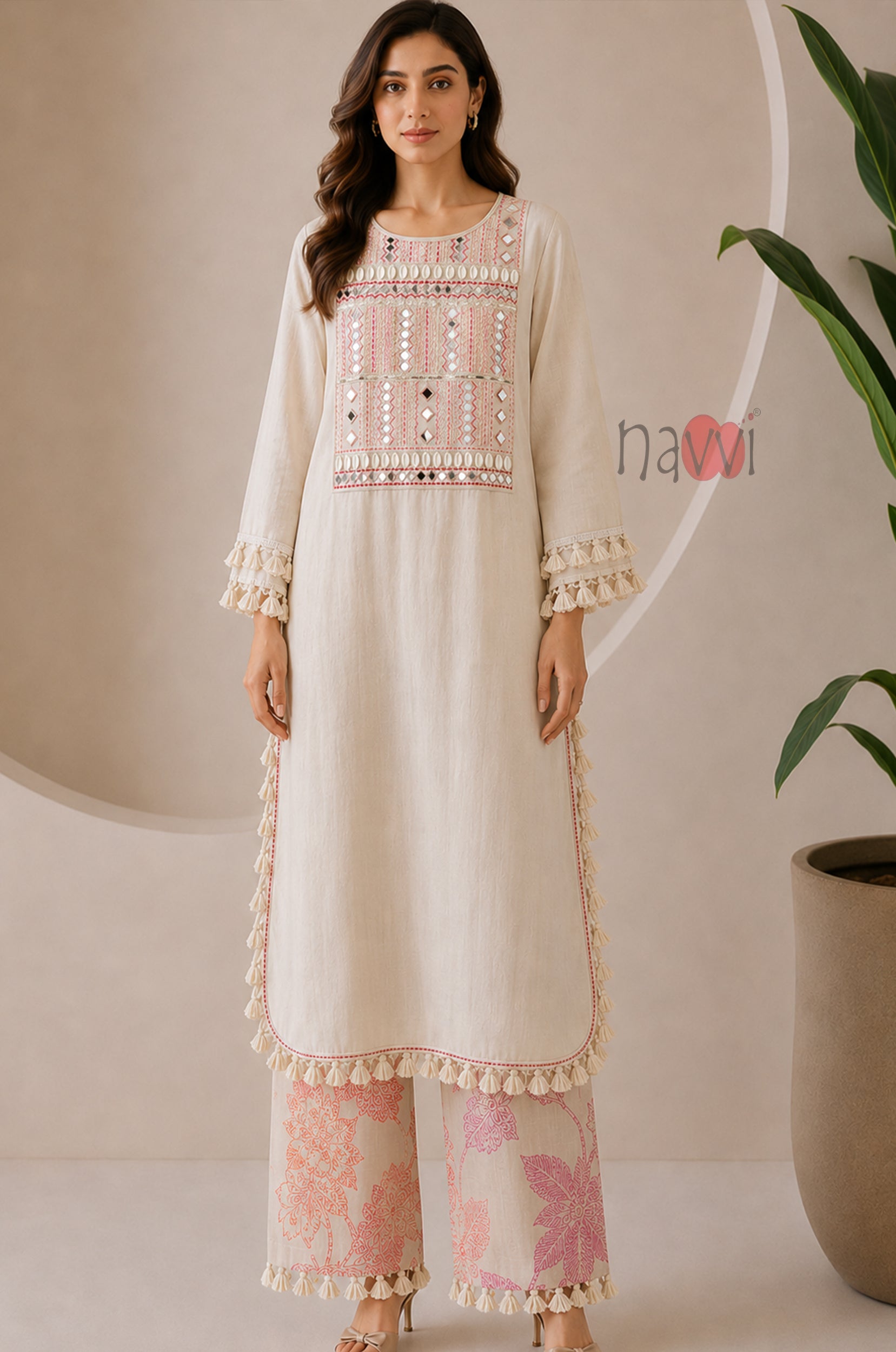 Blush Petal Coord Set With Tassels
