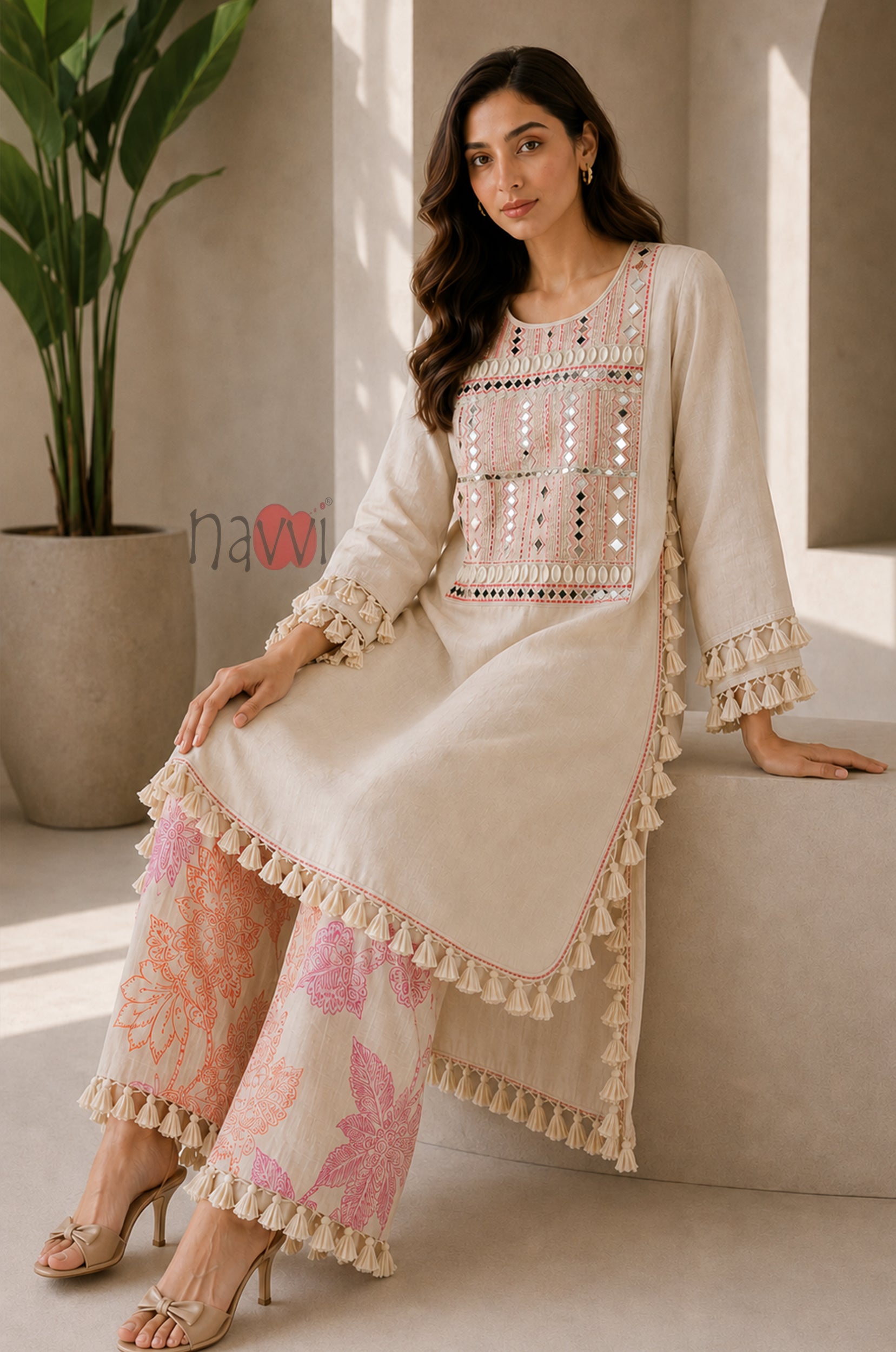 Blush Petal Coord Set With Tassels