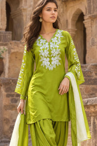 Parrot Green Embroidered Farsi Salwar Set