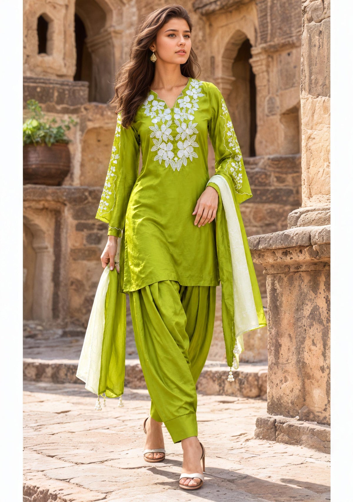 Parrot Green Embroidered Farsi Salwar Set