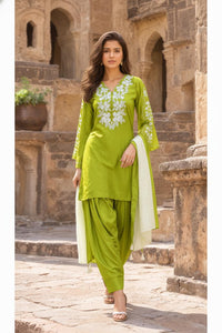 Parrot Green Embroidered Farsi Salwar Set