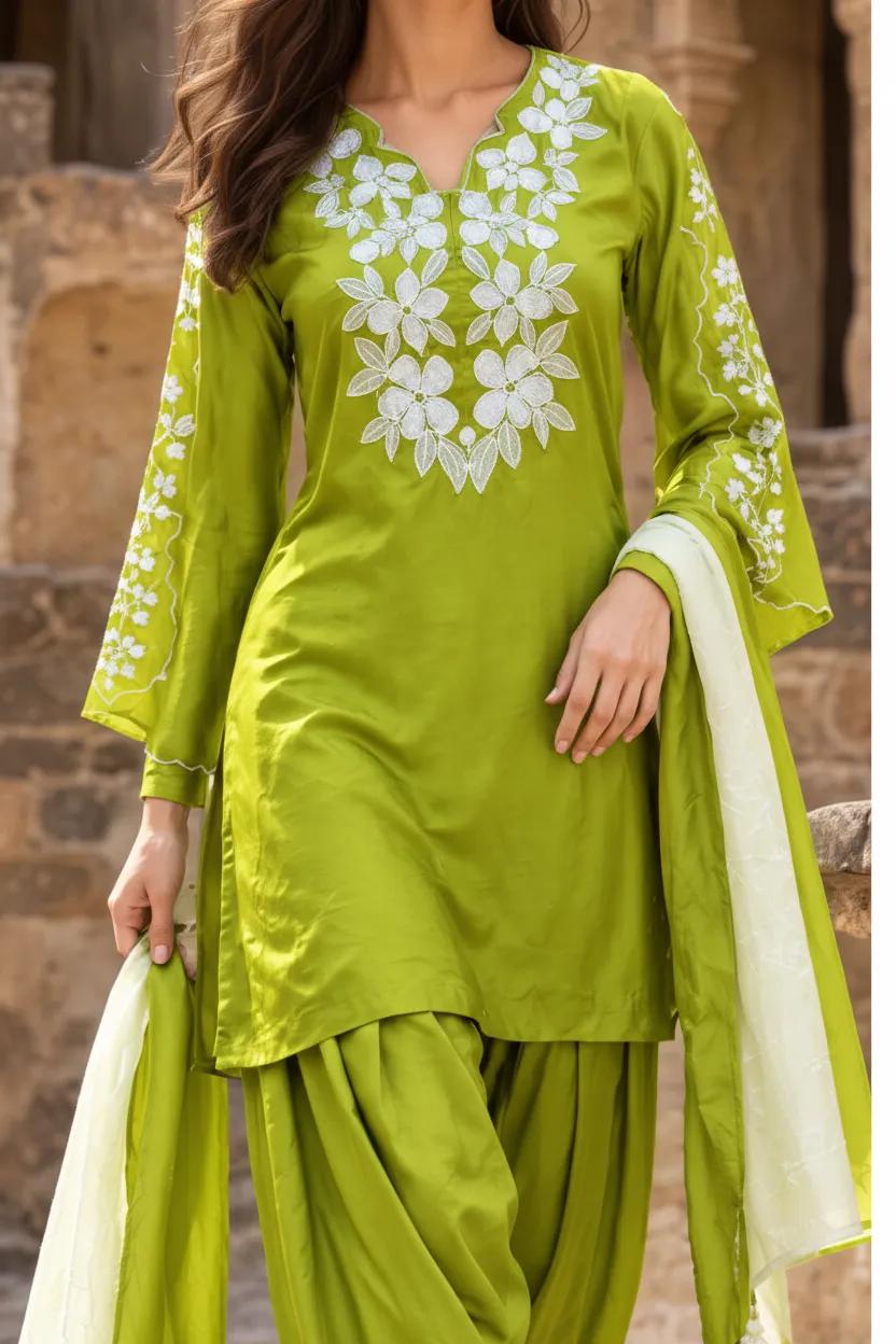 Parrot Green Embroidered Farsi Salwar Set