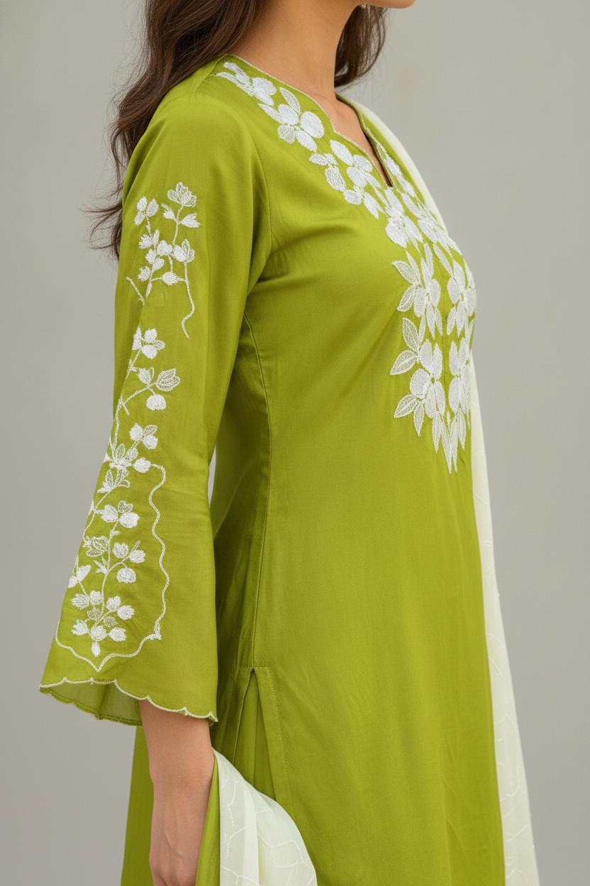 Parrot Green Embroidered Farsi Salwar Set