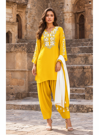 Aurelia Yellow Embroidered Farsi Set