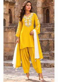 Aurelia Yellow Embroidered Farsi Set