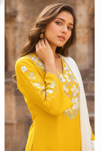 Aurelia Yellow Embroidered Farsi Set
