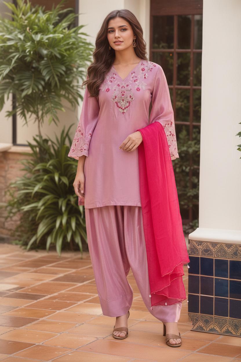 Blush Rose Embroidered Farsi Salwar Set