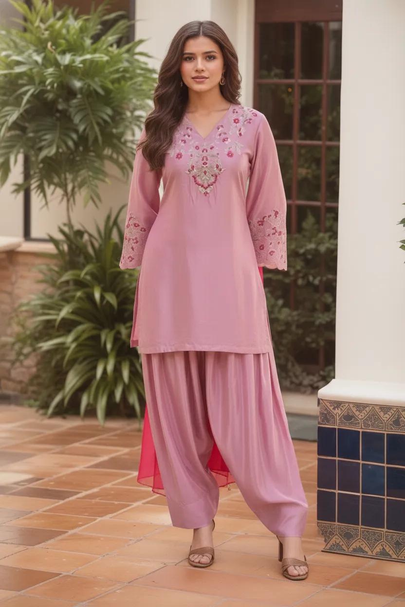 Blush Rose Embroidered Farsi Salwar Set