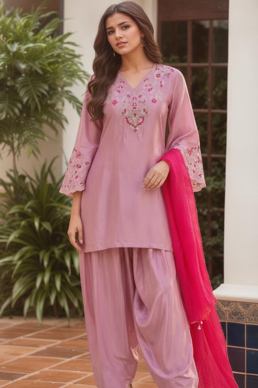 Blush Rose Embroidered Farsi Salwar Set
