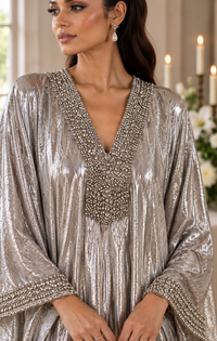 Metallic Printed Long Kaftan Dress