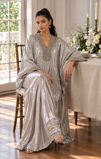 Metallic Printed Long Kaftan Dress