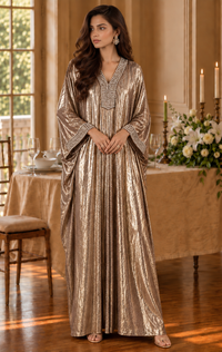 Metallic Printed Long Kaftan Dress