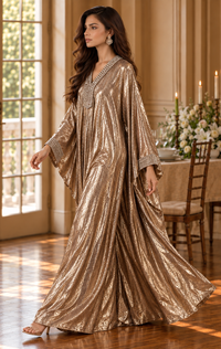 Metallic Printed Long Kaftan Dress