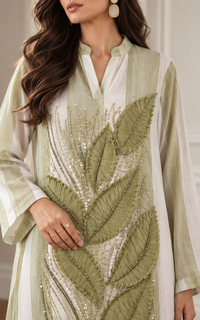 Leaf Striped Long Kurta Dress
