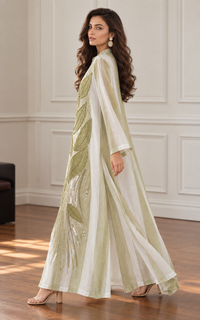Leaf Striped Long Kurta Dress