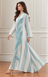 Light Blue & White Leaf Long Kurta Dress