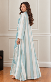 Light Blue & White Leaf Long Kurta Dress
