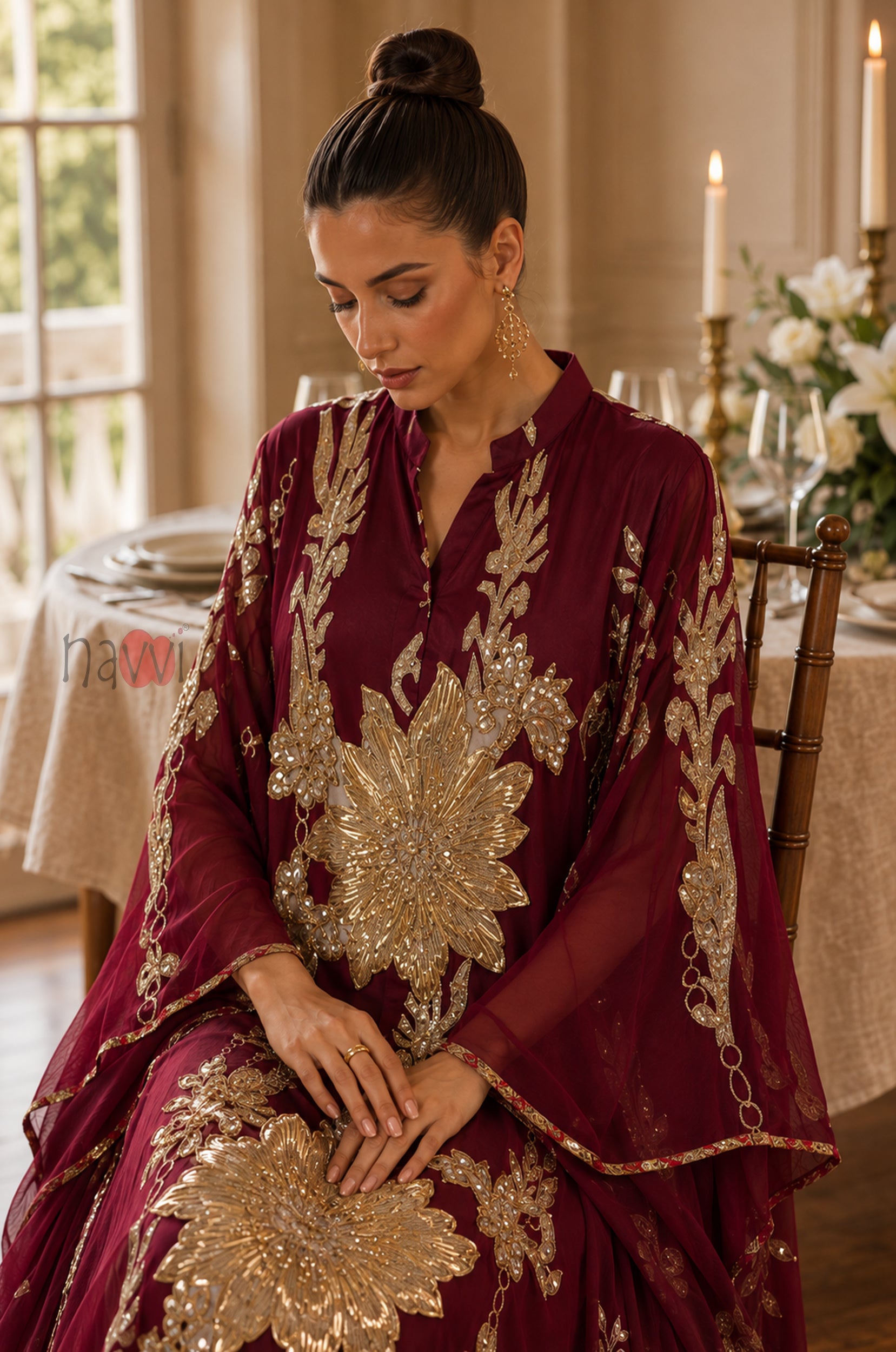 Royal Blossom Embellished Kaftan