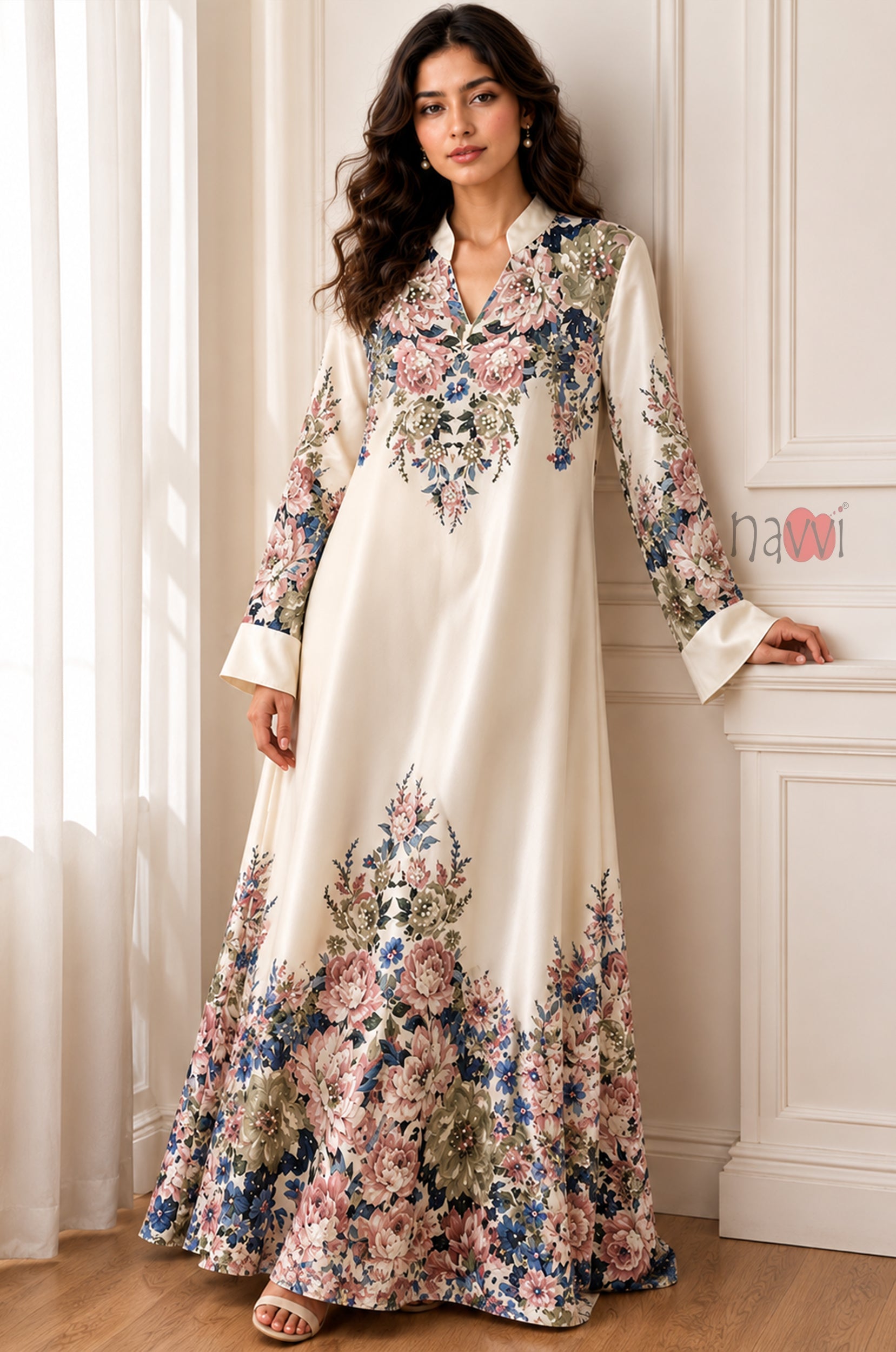 Ivory Garden Bloom Kaftan Dress