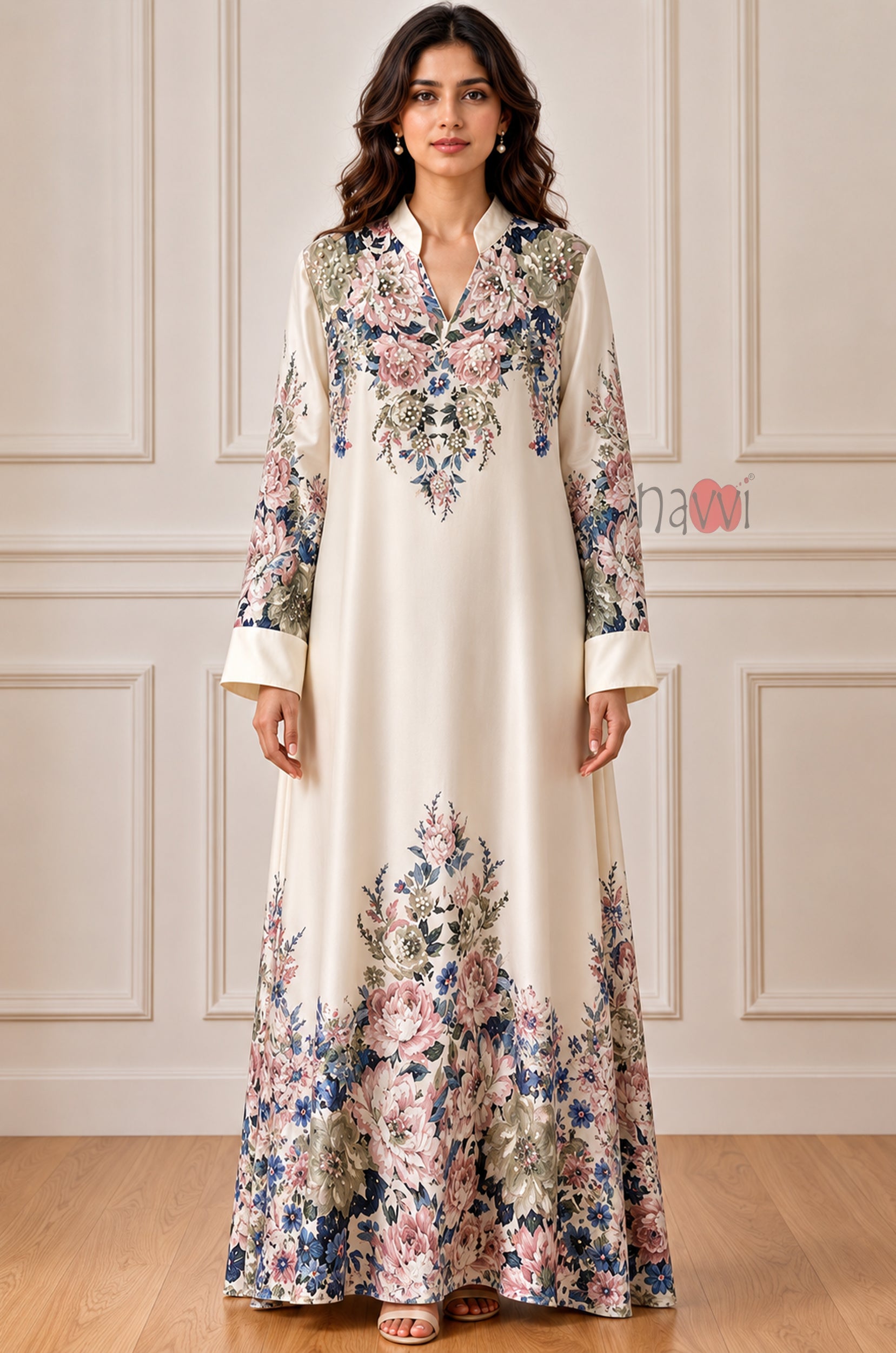 Ivory Garden Bloom Kaftan Dress